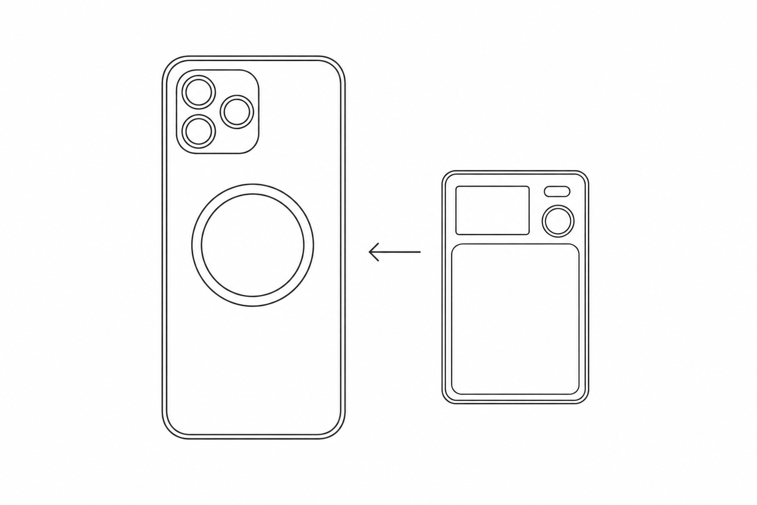 AIVIZA Note with its display, two buttons and inset lower panel, moving toward a phone’s magnetic ring